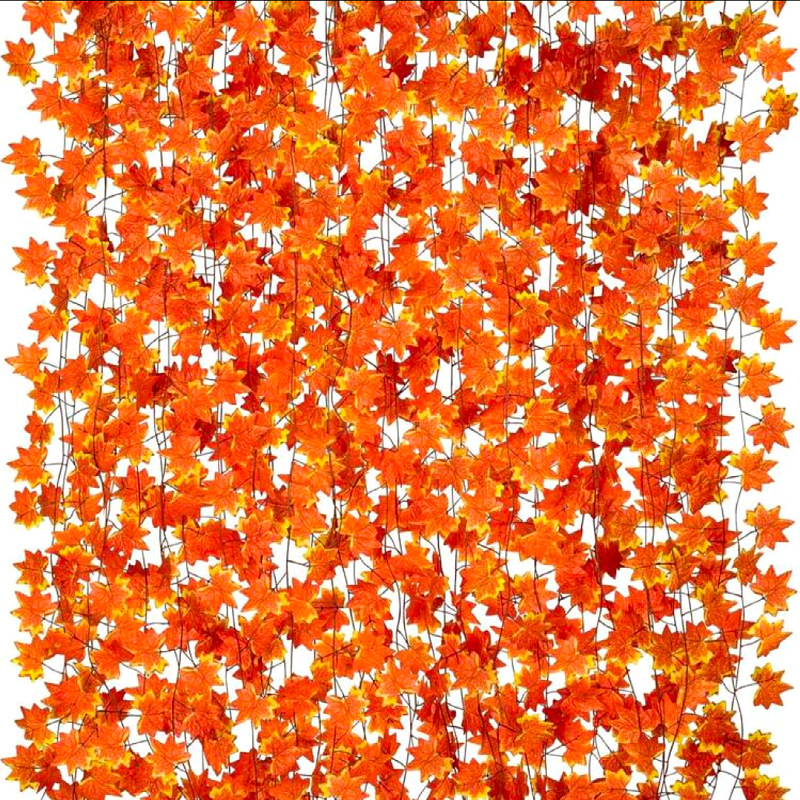 Popular Artificial Maple Leaves Halloween Autumn Foliage Vine Leaves Wedding Decoration Home Ceiling Wall Hanging Decoration Red Maple Leaves
