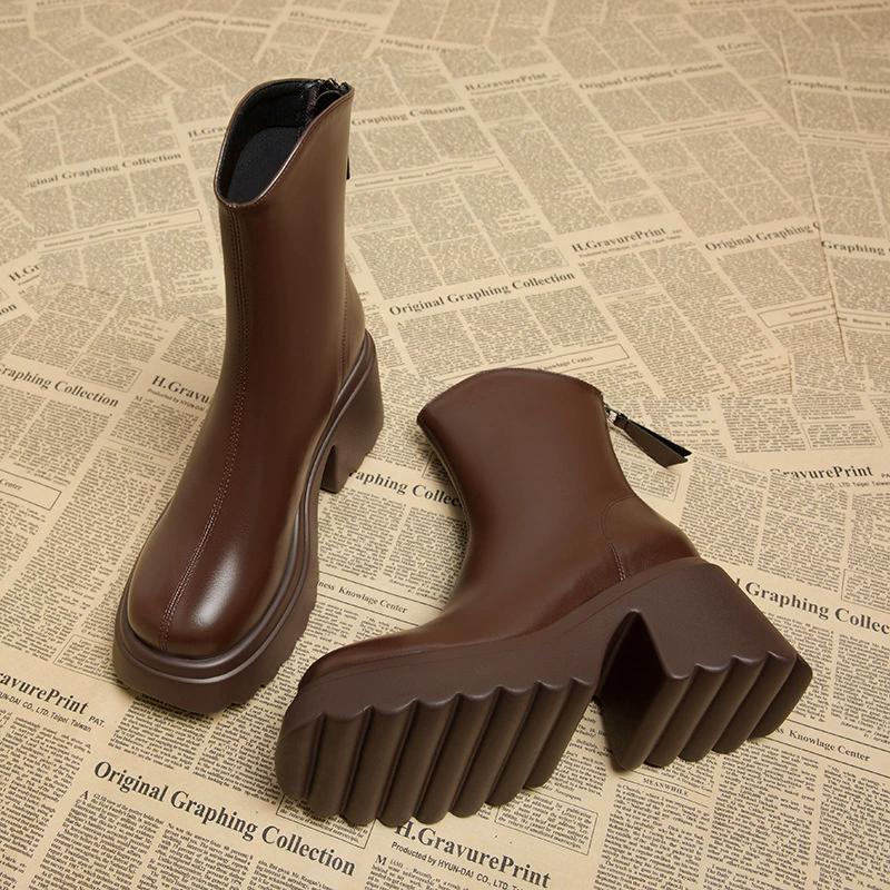 Женские ботинки 9130-5, новые осенне-зимние ботинки на высоком каблуке, модель Мартин, утонченные, для миниатюрных женщин, короткие ботинки.