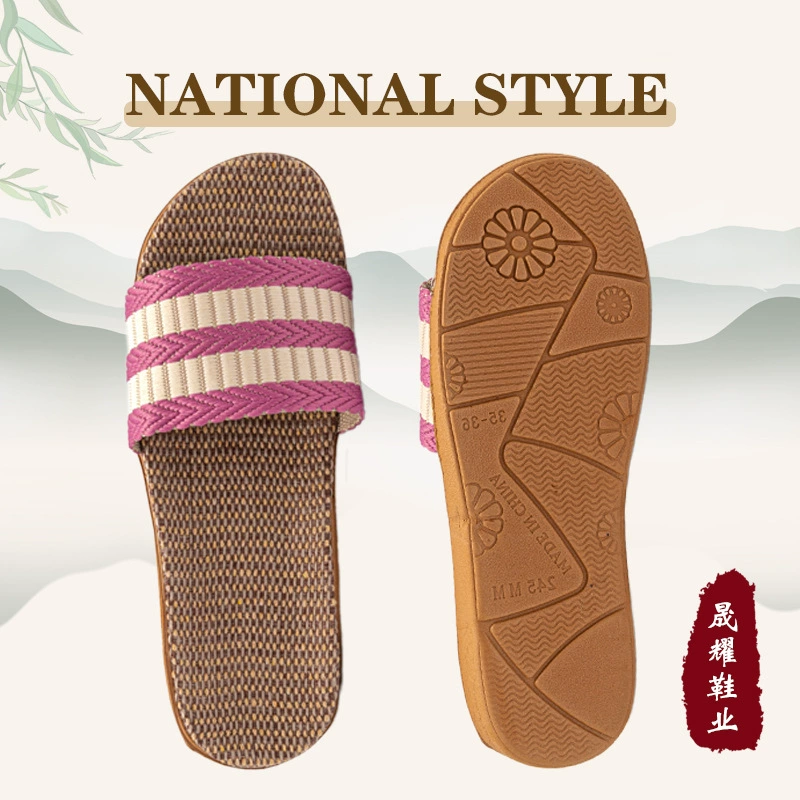 Новые льняные тапочки Four Seasons, женские домашние тапочки, впитывающие пот, бесшумные домашние тапочки для пар, домашние сандалии, тапочки в светлую полоску