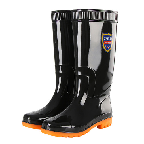 High-Top Rain Boots for Men with PVC Fleece and Calfskin Sole - Wholesale Men's Work Safety Waterproof and Slip-Resistant Mid-Center Rain Boots