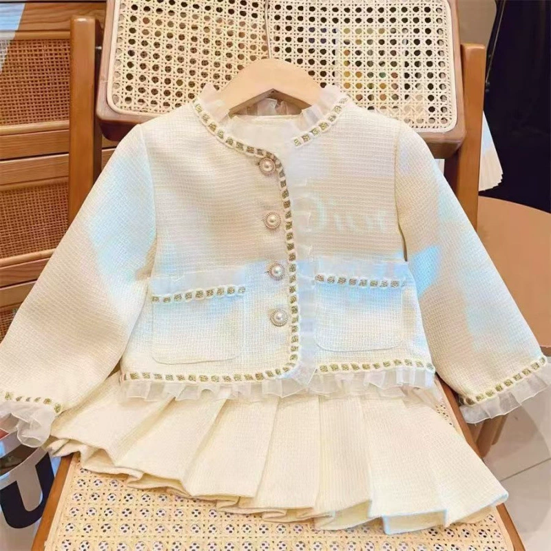Осенний набор девочке, универсальная куртка, мини-юбка бренда, стиль Chanel