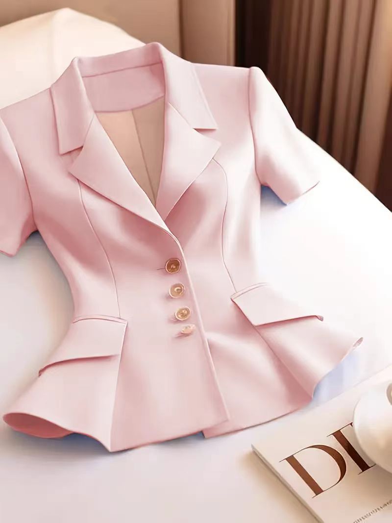 Qadın qısaqol jaket - bel bağlayan, ruffled, yay üçün