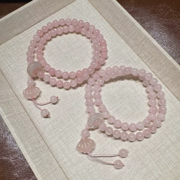 Cherry Blossoms Falling Rain ~ Cool Pink Bead Shell Bracelet for Women, New Chinese Style Double Circle Layered Bracelet