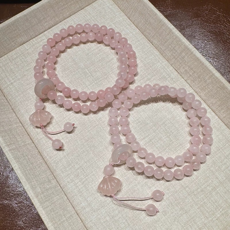 Cherry Blossoms Falling Rain ~ Cool Pink Bead Shell Bracelet for Women, New Chinese Style Double Circle Layered Bracelet