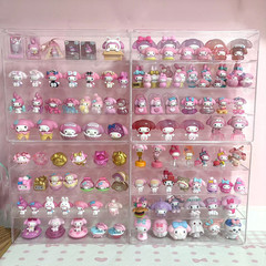 Hello Kitty萌粒小黄鸭收纳盒迷你玩偶公仔摆件透明防尘收纳展示