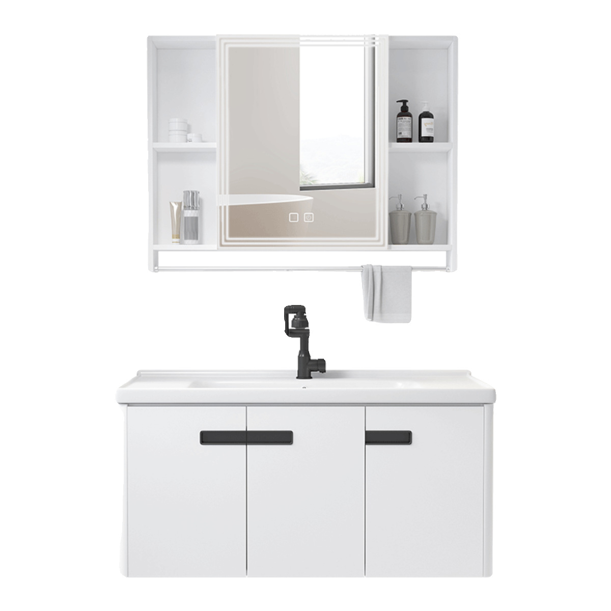 Curva pequeño lavabo de apartamento espacio de nido de abeja lavabo de aluminio gabinete de baño fabricante redondeado mesa de lavado cuenca integrada