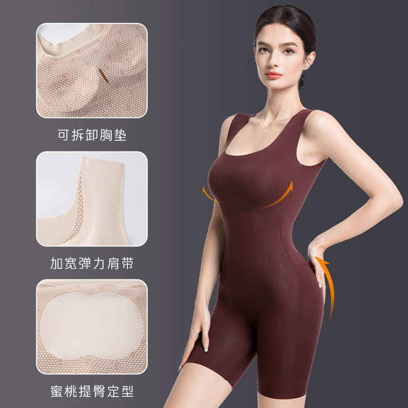 Autumn and Winter New Women's Boxer One-Piece Shapewear Body Shape Curve Body Tightening Seamless Back Strap Fixed Chest Pad