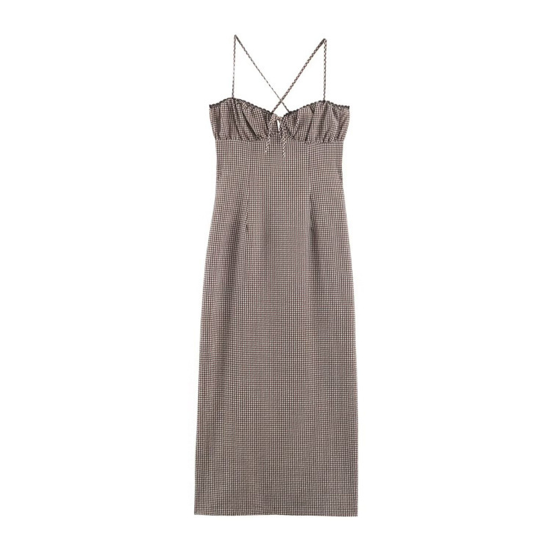 ZA cross-border European and American women's fashion exclusive 2026 summer AliExpress hot-selling slim-fit midi cross-tie plaid dress ZA cross-border European and American women's fashion exclusive 2026 summer AliExpress hot-selling slim-fit midi cross-tie plaid dress