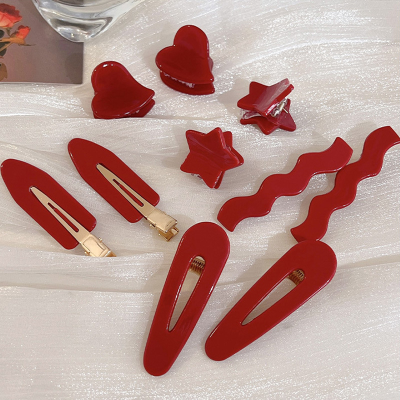 New Year Red Hairpin Duckbill Acrylic Barrettes Christmas Party Hair Grip DIY Hair Accessories Clips for Women Girl Gifts_voghion.com