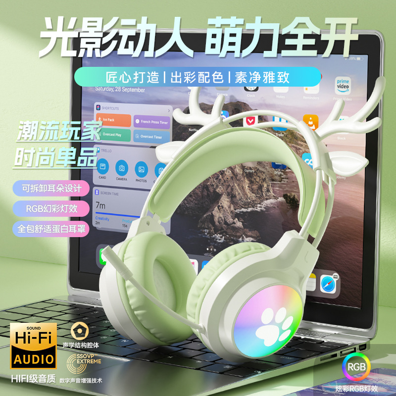 Cute Glowing Headphones Wired Over-Ear Headphones for Computer Laptop Ps5 Cartoon Ear Gaming E-Sports Headset Wholesale Cute Glowing Headphones Wired Over-Ear Headphones for Computer Laptop Ps5 Cartoon Ear Gaming E-Sports Headset Wholesale