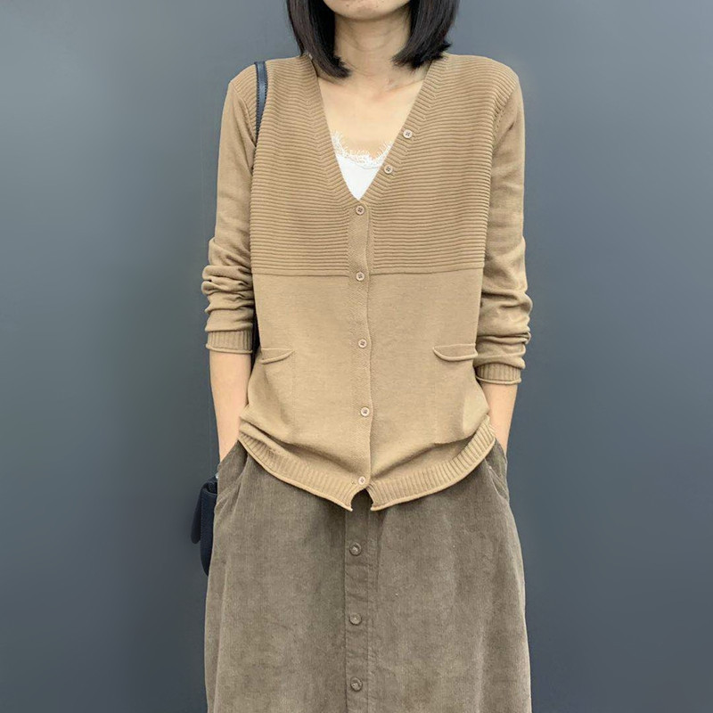 Knitted Sweater Cardigan Women's Spring and Autumn New Loose Small Outer Long Sleeve Top Spring Thin Western Style Women's Coat