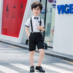 Summer New Arrival Boys' Flower Girl Dress Suit—British-style Short-sleeve Suspender Two-piece Set for Baby Host Performances