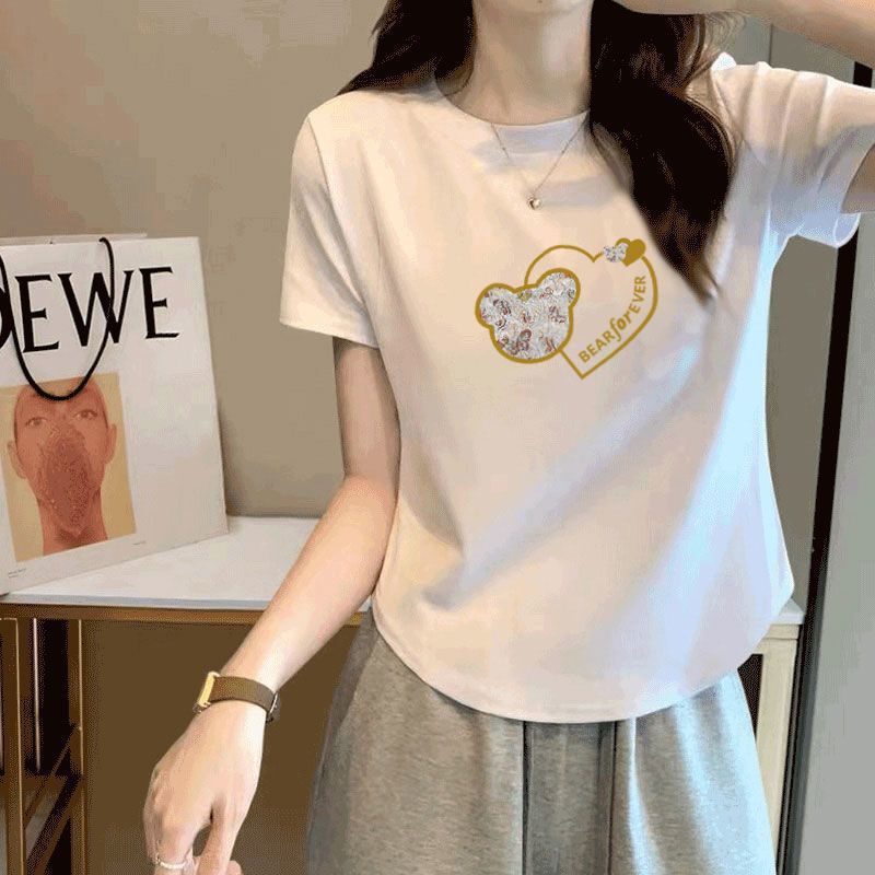 Summer short-sleeved T-shirt women's pure hot girls short slim Joker printed crew neck jacket ins wind explosions wholesale