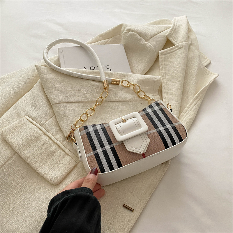 Other Crescent Underarm Bag Plaid Canvas White Leather