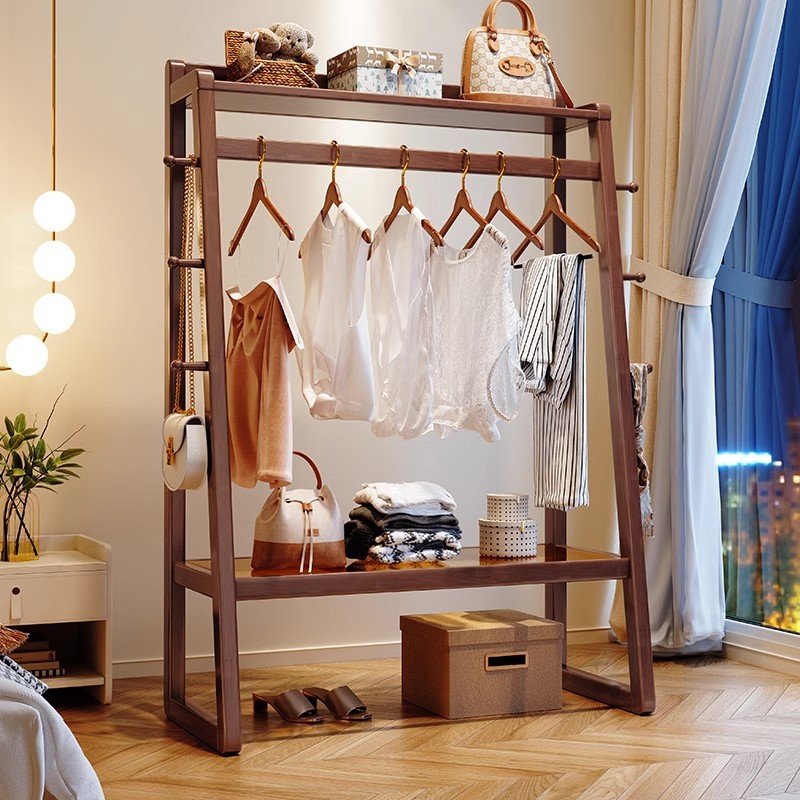 단단한 나무 코트 랙 걸이 바닥 침실 대용량 가정용 다기능 저장 랙 홈스테이 옷 걸이 랙