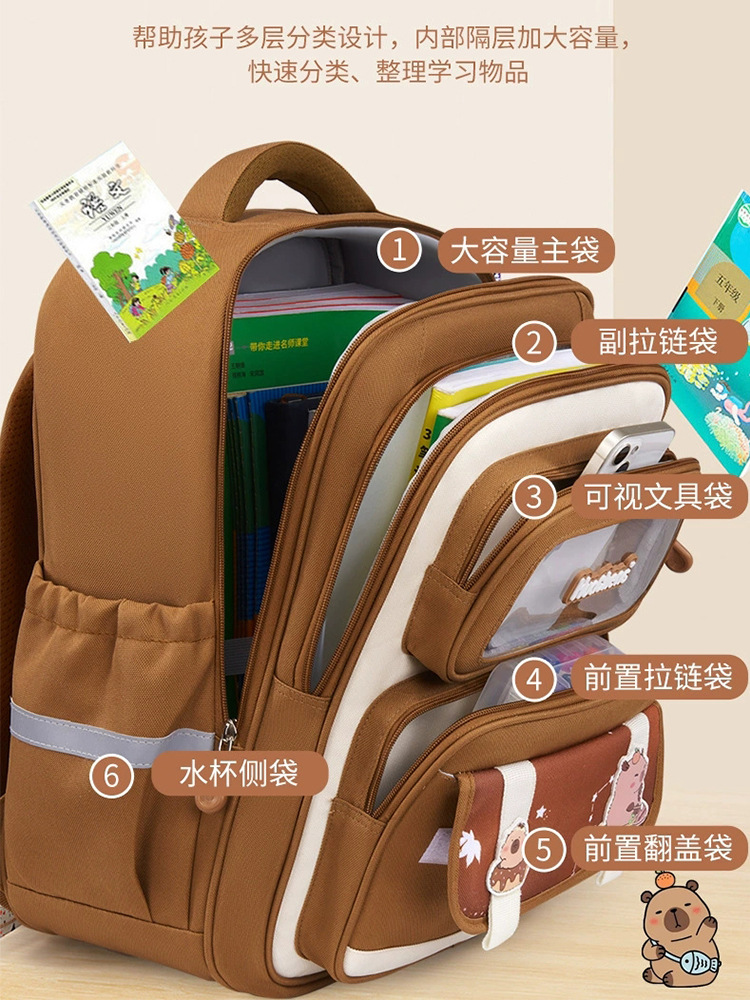 Nueva mochila escolar Capibara para niños de grado 1 - 3 - 6 niños niñas caricaturas lindas mochila
