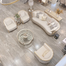 轻奢美式客厅单人多人实木沙发组合欧式现代简约弧形布艺沙发整