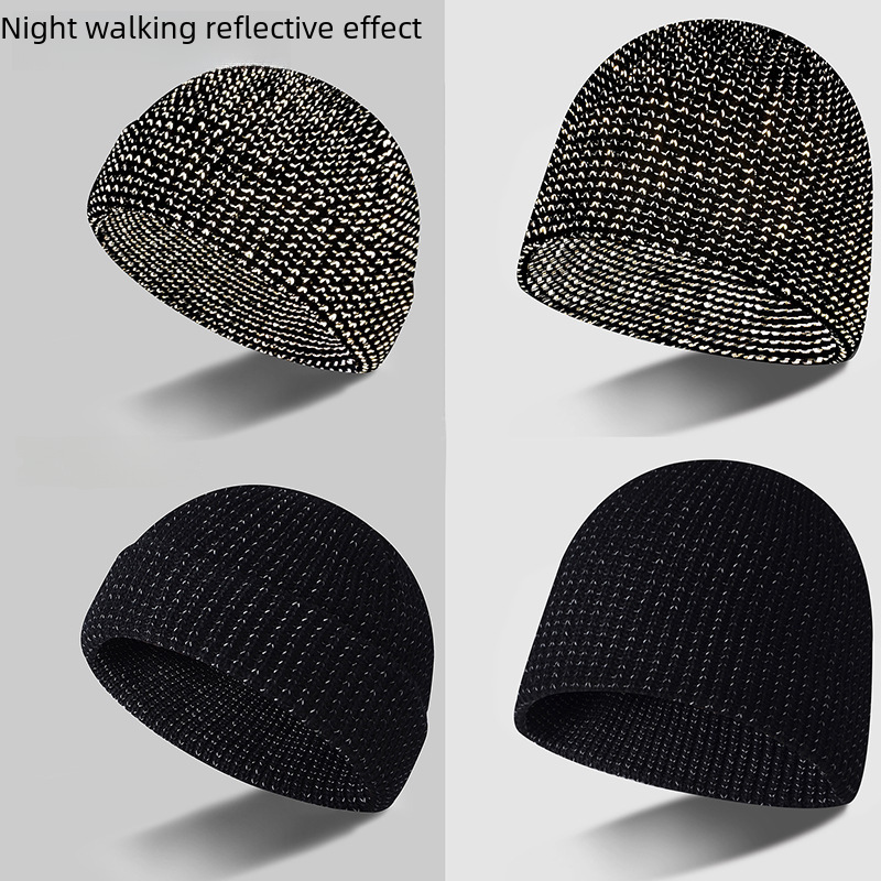 Chapéu de malha de seda refletivo noturno, esportes ao ar livre de inverno, chapéu refletivo, chapéu de corrida, chapéu de aviso de personalidade, chapéu de melão_voghion.com