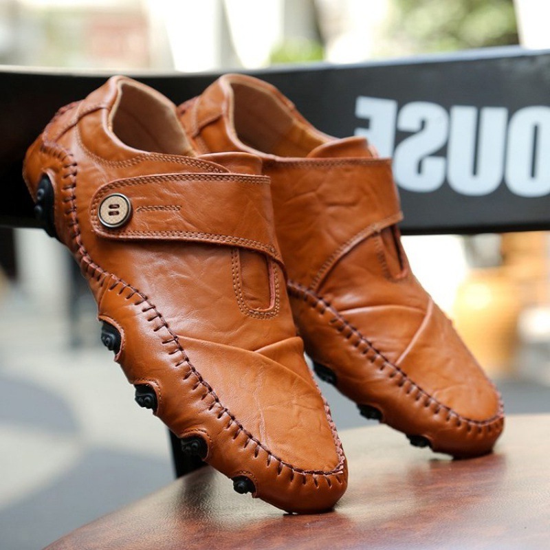 Zapatos de cuero para hombre, video del producto real, tallas grandes 45 46 47, zapatos de conductor, zapatos casuales de cuero para hombre, zapatos de trabajo