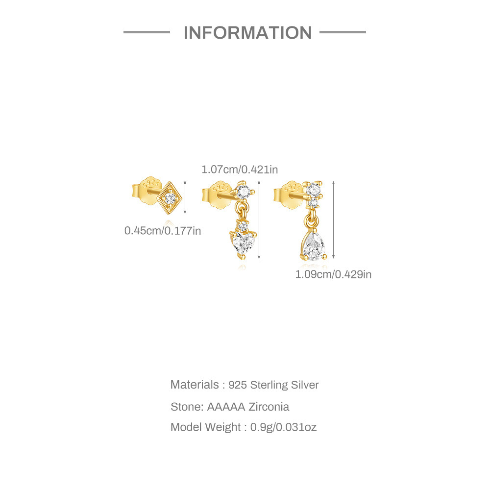 4g Weight 925 Sterling Silver Ear Needle Material Zircon Inlay Material Earrings Classification 1 Set Quantity Holiday, Daily Occasion 925 Sterling Silver Material Geometric Pattern Women's Gender Plating, Inlay Design Simple Style Style 1 Set 925 Sterling Silver Zircon Geometric Earrings 无