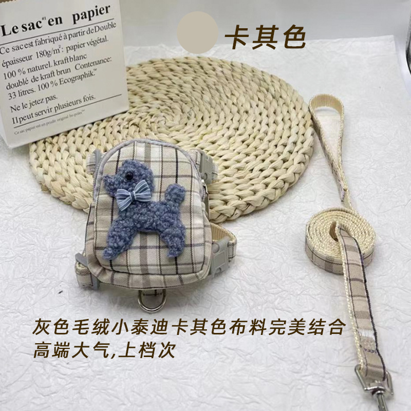 Mochila para mascotas oso de peluche Correa gato perro correa de pecho Cadena de perro cuerda para caminar monedero gato cuerda para caminar