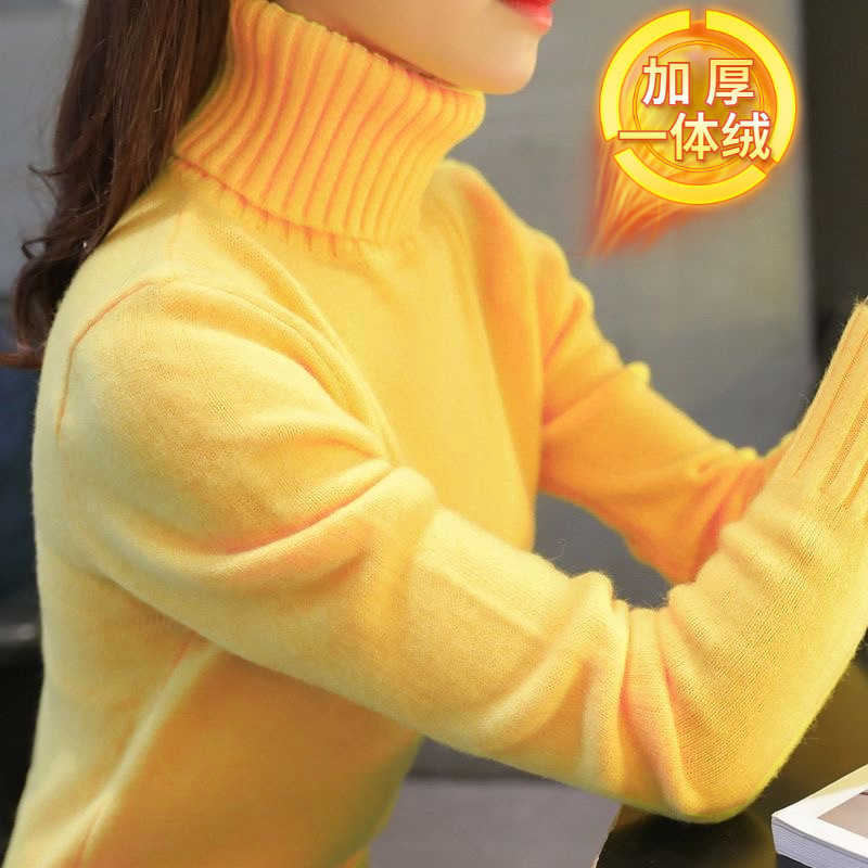 2026 New Autumn and Winter One-Piece Fleece Turtleneck Sweater for Women, Thickened and Stylish Knitted Long-Sleeve Warm Base Layer Top