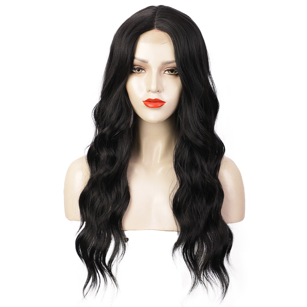 Transfronterizas europeas y americanas pelucas de encaje delanteras de fibra química franges cubierta de cabello rizado largo pelucas sintéticas europeas y americanas