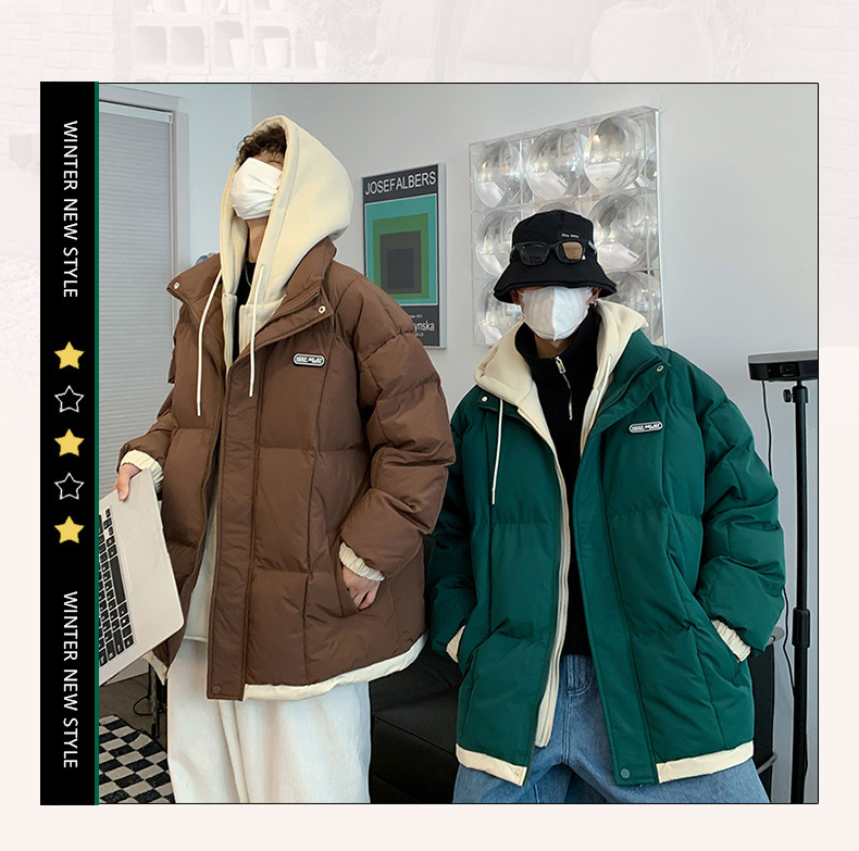 Herbst und Winter Daunen Herren gefälschte zweiteilige Kapuzenkleidung Modemarke Jugend Baumwollmantel_voghion.com