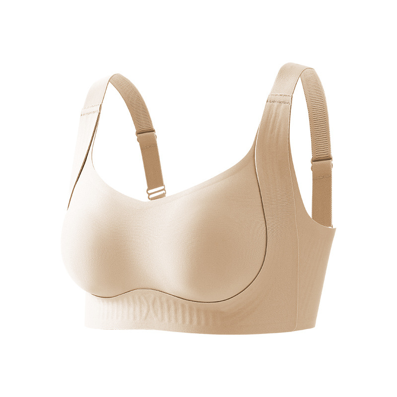 7A ropa interior de talla grande de elevación desnuda antibacteriana y sin costuras, copa de garra de gato fija, soporte suave, sujetador de pecho recogido transpirable