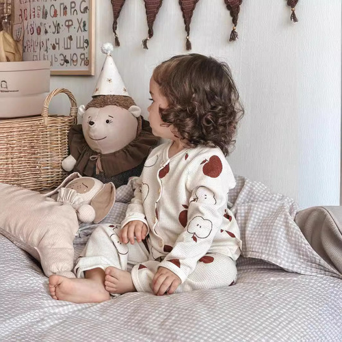 MiniCowMother Danish Children's Home Wear Pajama Set Nordic Honeycomb Baby Clothes Autumn