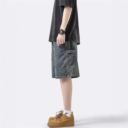 Men's Summer Thin American Retro Streetwear Five-Pocket Straight Leg Casual Washed Mid-Johns