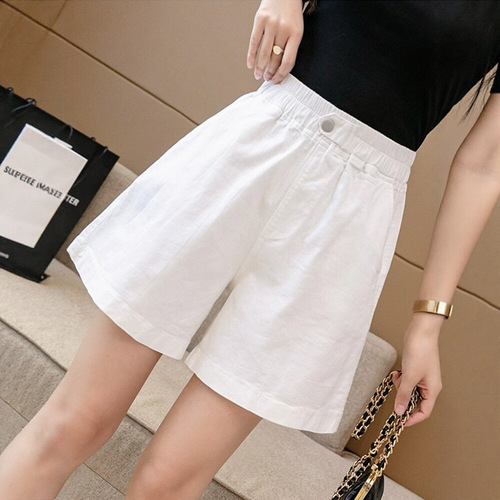 Pure cotton elastic shorts for women's outer wear summer thin 2026 new high-waisted hot pants to show slimming and wide-leg quarter pants