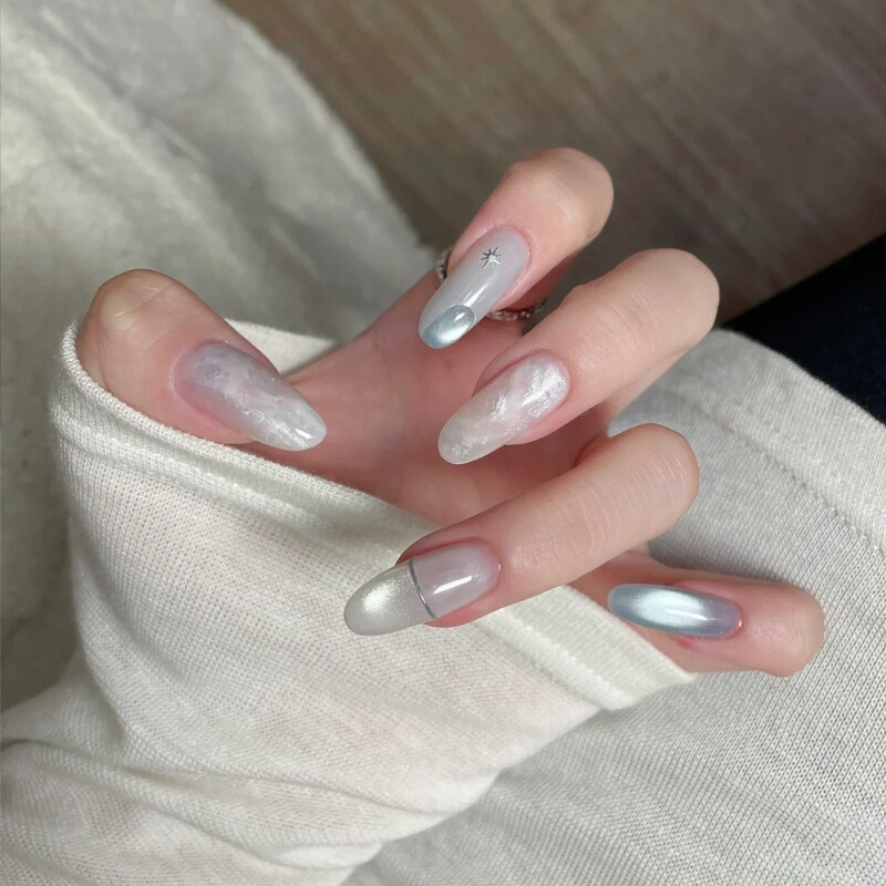Purely Handmade Wearable Nails, Light Blue, Clear Water Halo Dyeing, Whitening, Sweet Girl, Simple Daily Versatile Manicure Patches Purely Handmade Wearable Nails, Light Blue, Clear Water Halo Dyeing, Whitening, Sweet Girl, Simple Daily Versatile Manicure Patches