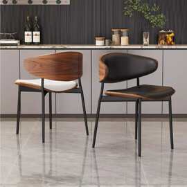 意式极简伊姆斯餐椅轻奢高级感中古风家用餐桌椅实木靠背真皮椅子