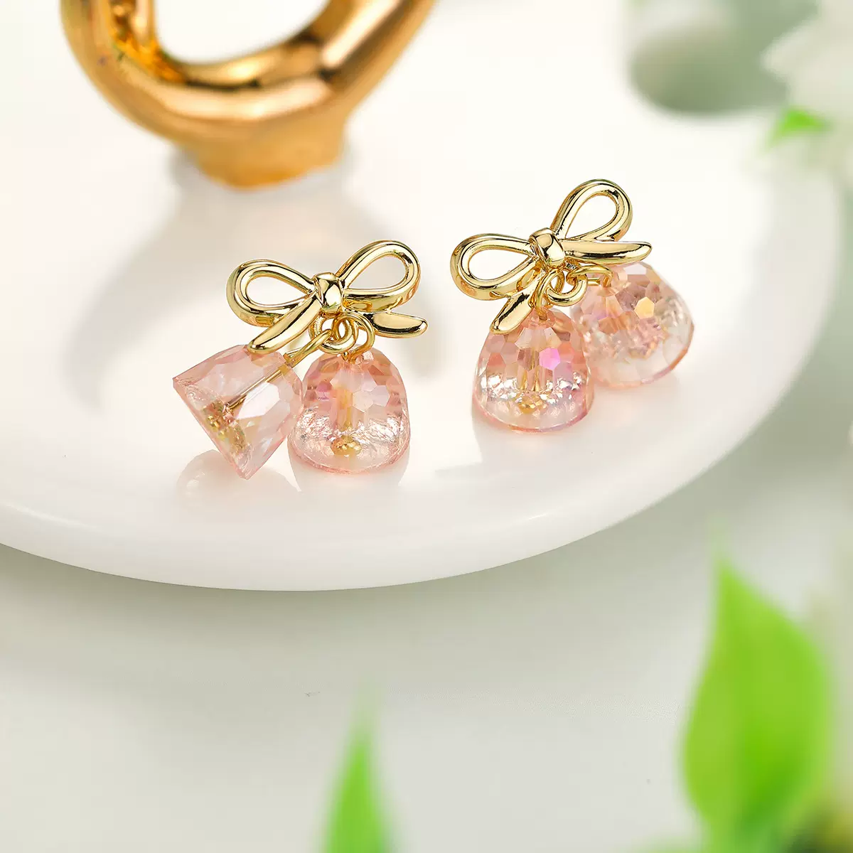 温柔少女感蝴蝶结锆石耳钉女高级感甜美气质小清新时尚减龄耳饰