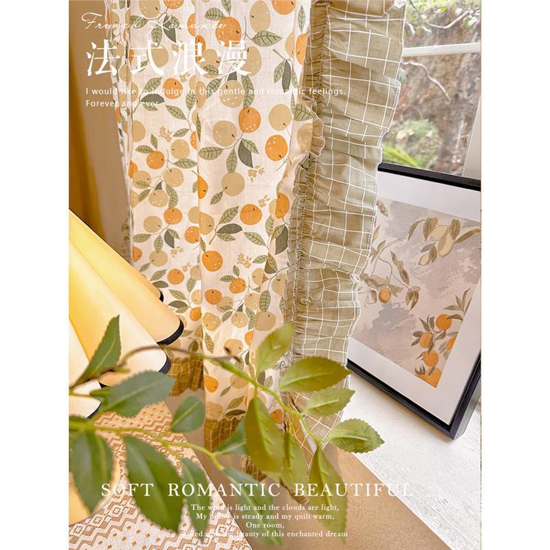 French-Style Fresh Ins Pastoral Floral Cotton and Linen Semi-Blackout Curtain Partition Door Curtain No-Drill Coffee Half Curtain