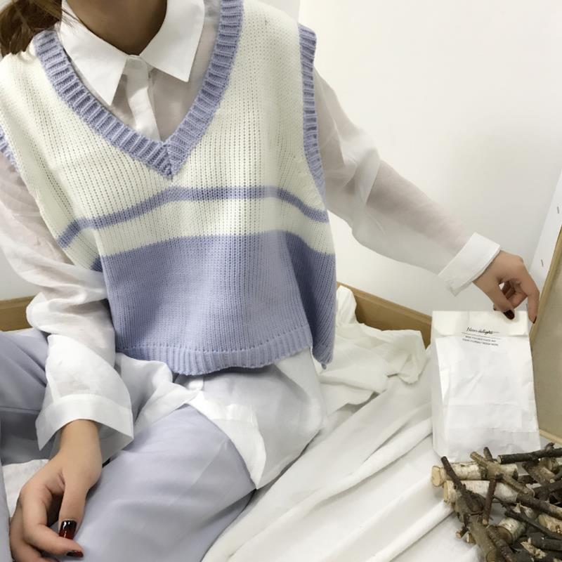 College Style Knitted Vest for Women Korean Style Chic Sweet Fashion Sleeveless Sweater Student Woolen Outwear Spring College Style Knitted Vest for Women Korean Style Chic Sweet Fashion Sleeveless Sweater Student Woolen Outwear Spring