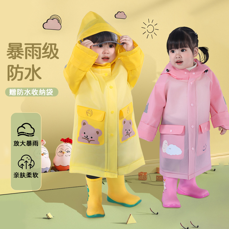 Non-Disposable Kidsren's Raincoat Eva Cartoon Print Extended and Widened Rainproof Travel and School Universal Poncho