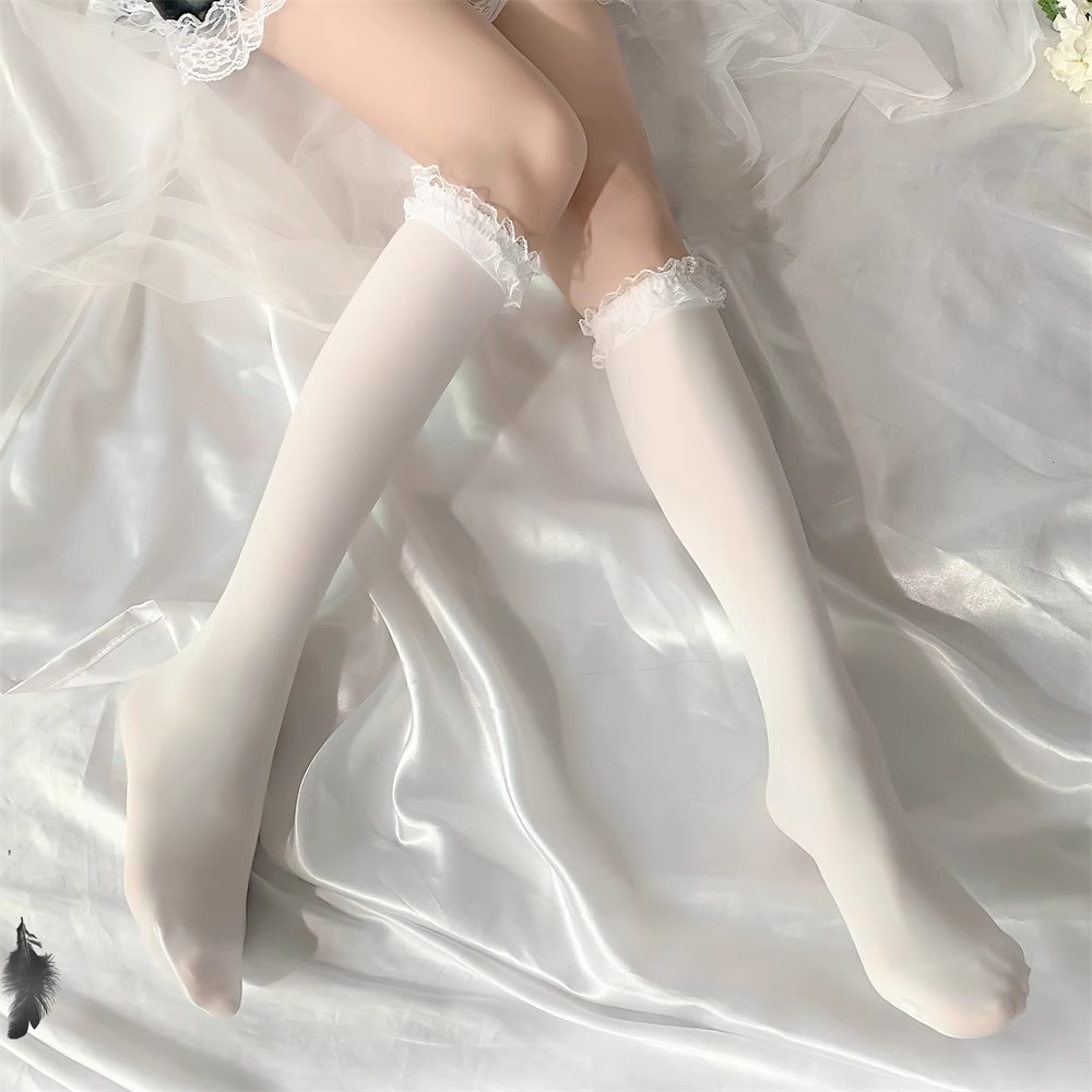 中筒蕾丝花边袜子女薄 洛丽塔白色可爱jk天鹅绒袜ins潮小腿袜