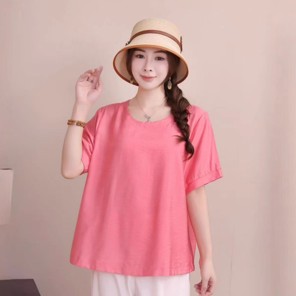 Cross-border nueva camiseta de mujer china impresa camiseta de mujer de manga corta camiseta base de verano overhead cuello redondo artístico ocio image 7