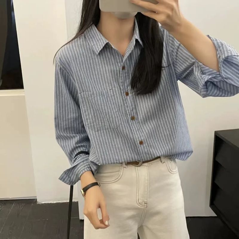 小个子改款条纹衬衣女2025秋新款感减龄洋气复古港风穿搭衬衫|undefined
