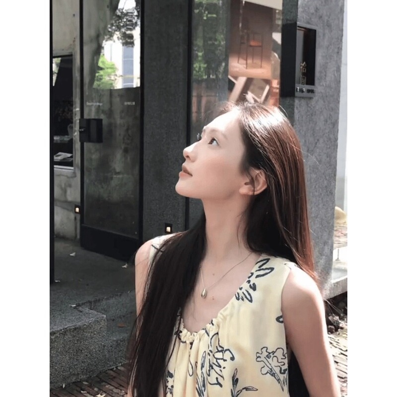 【宋祖儿同款】度假风女装水墨画无袖背心连衣裙气质长裙|undefined