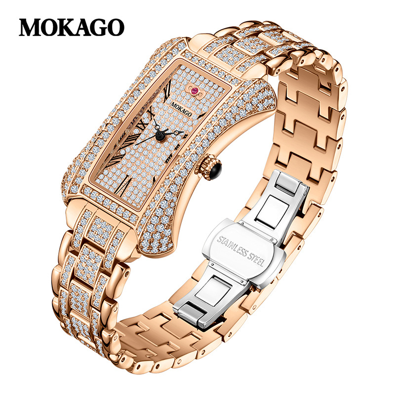 MOKAGO MOMO YANGGAO 8120 reloj de lujo ligero con diamantes completos en forma de estrella aerodinámica reloj de mujer con diamantes completos reloj de cuarzo