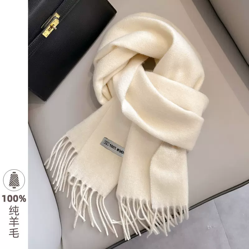100%全羊毛纯色保暖围巾女温柔秋冬高品质流苏披肩男女显肤白围脖