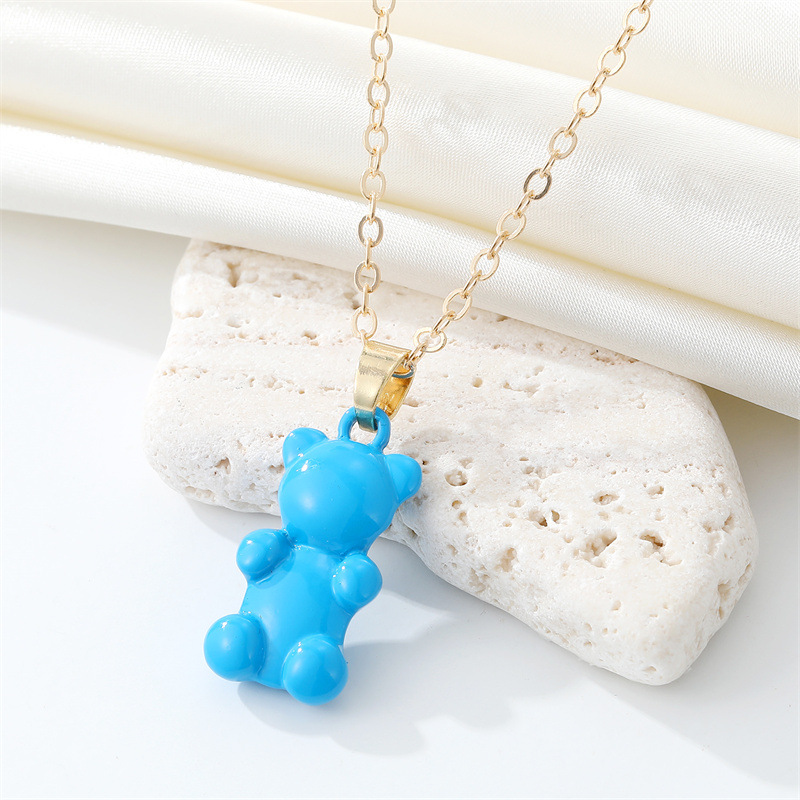 Korean Trendy Cute Candy Color Metal Bear Pendant Necklace Fashion Color Cartoon Animal Necklace Clavicle Chainpicture6