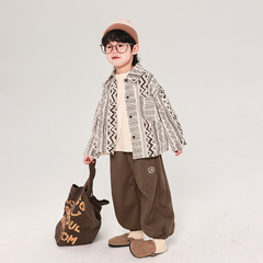 暢果童裝男童秋季襯衫兒童韓版花襯衫中小童春秋寬鬆復古長袖上衣