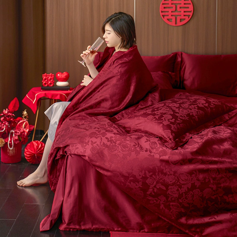 Комплект постельного белья для свадьбы из чистого хлопка, 100 нитей, длинноволокнистый хлопок, жаккард, легкая роскошь, высококачественный, свадебное постельное белье, в подарочной упаковке