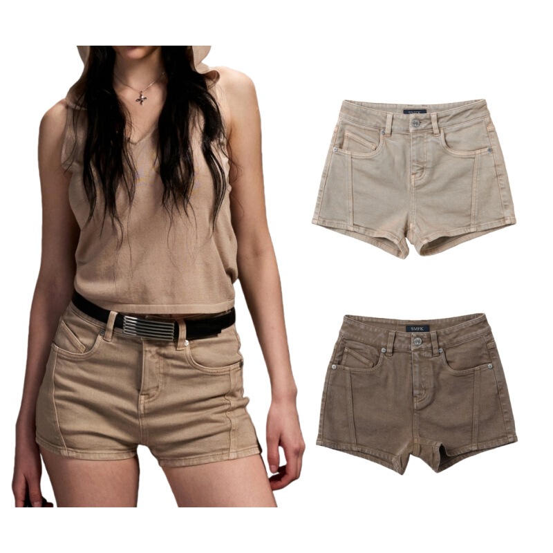 Smfk Vintage Elastic Denim Shorts Retro High-Waisted Tight-Fitting Biker Style Hot Pants Smfk Vintage Elastic Denim Shorts Retro High-Waisted Tight-Fitting Biker Style Hot Pants