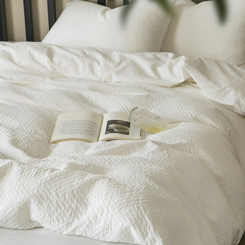 Original ecological non-bleaching and dyeing Class A raw cotton jacquard pure cotton four-piece set simple cotton skin-friendly quilt cover bedding