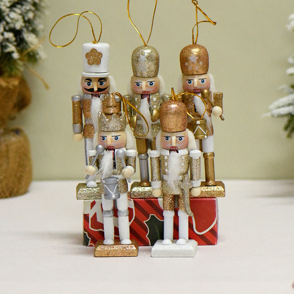 13cm conjunto de cinco brillantes rosa plateado rojo oro tambor soldado hombre de nueces maniobra de marionetas colgante árbol de Navidad